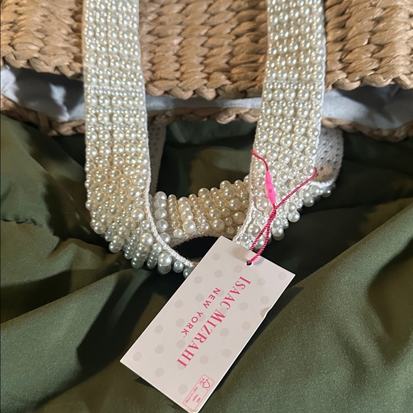 Isaac Mizrahi Natural Straw Tote with Ivory Pearl-Strap Detail - Picture 5 of 6